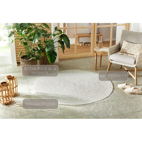 Weißer/beiger runder Teppich für den Außenbereich, Ø 150 cm - Hanse Home-image-4