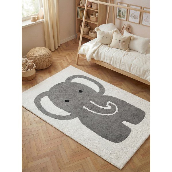 Grauer/cremefarbener, waschbarer, handgewebter Baumwoll-Kinderteppich, 140 x 200 cm Snuggle Emil - Hanse Home-image-1