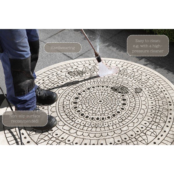 Weißer/schwarzer Teppich für Innen- und Außenbereiche ø 140 cm Porto – Hanse Home-image-4