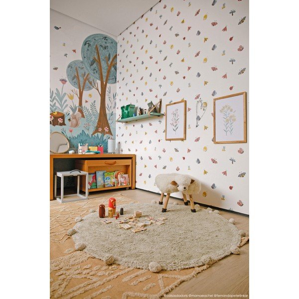 Hellgrüner, waschbarer, handgewebter Baumwollteppich für Kinder, Ø 120 cm Bubbly Olive - Lorena Canals-image-3