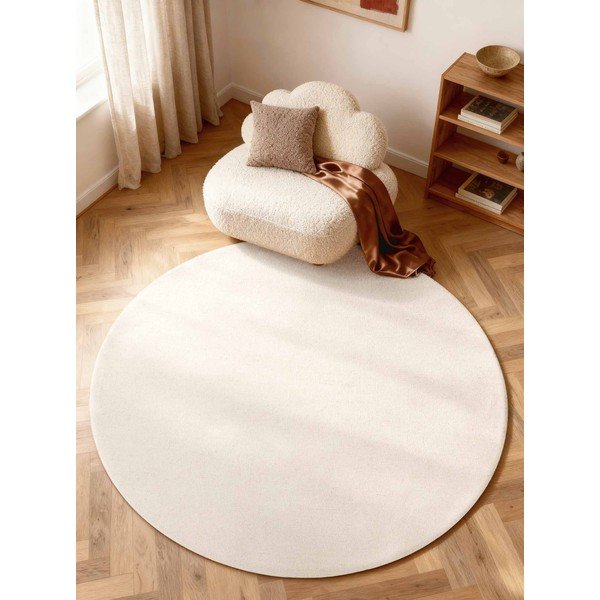 Cremefarbener, handgewebter runder Wollteppich, Ø 200 cm Puristic Knots - Elle Decoration-image-1