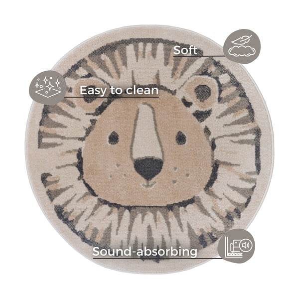 Beiger Kinderteppich, Durchmesser 100 cm Lion - Hanse Home-image-4