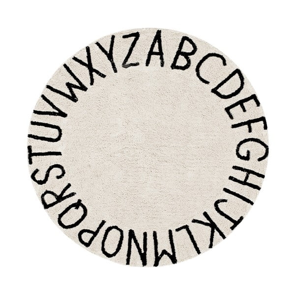 Cremefarbener, waschbarer, handgewebter Baumwoll-Kinderteppich, Ø 150 cm ABC Natural Black - Lorena Canals