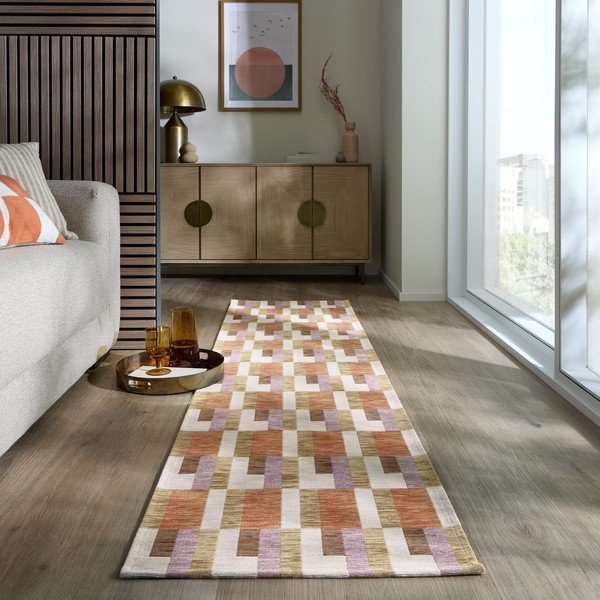 Läufer in den Farben Orange und Natur, 60 x 230 cm Riley Block Geo - Flair Rugs-image-1