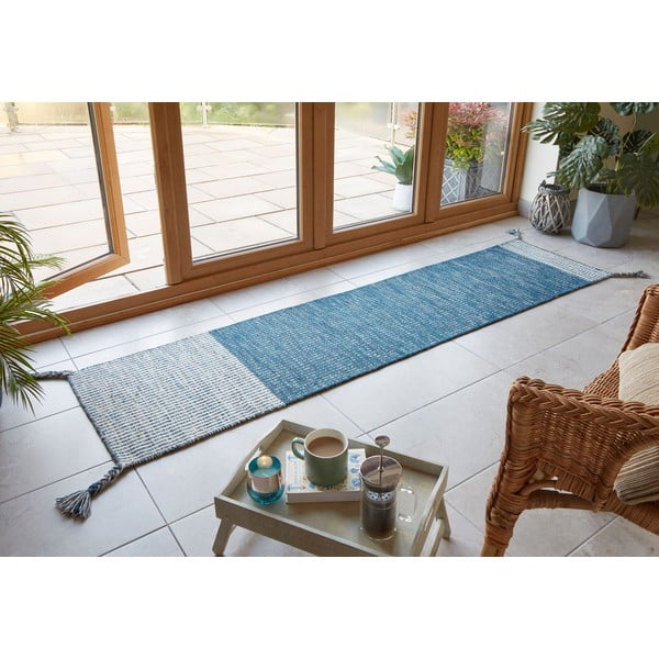 Blauer Wollteppich (Läufer) 60 x 200 cm Indira - Flair Rugs-image-1