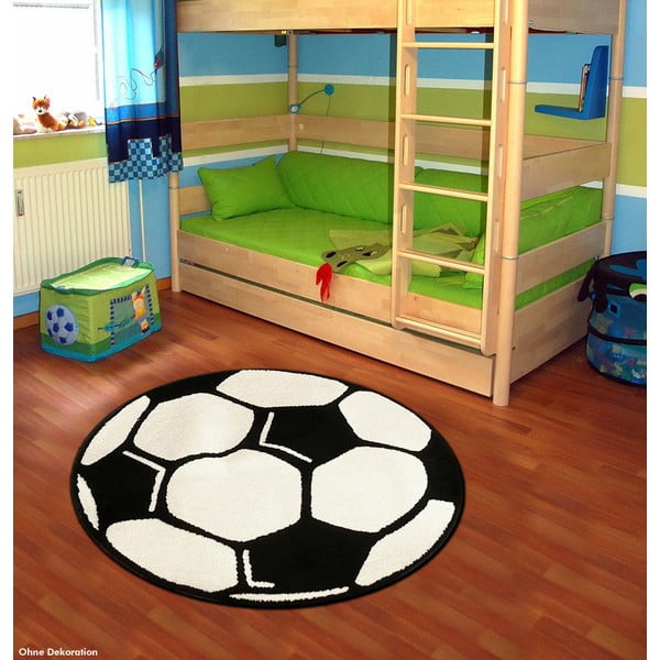 Weißer/schwarzer Kinderteppich, Ø 100 cm Football - Hanse Home-image-1