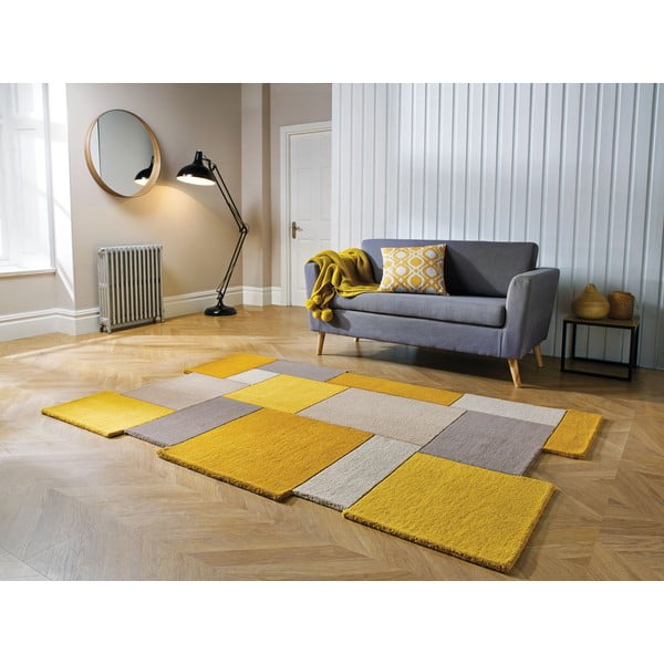 Gelb/beiger Wollteppich 120 x 180 cm Collage - Flair Rugs-image-1