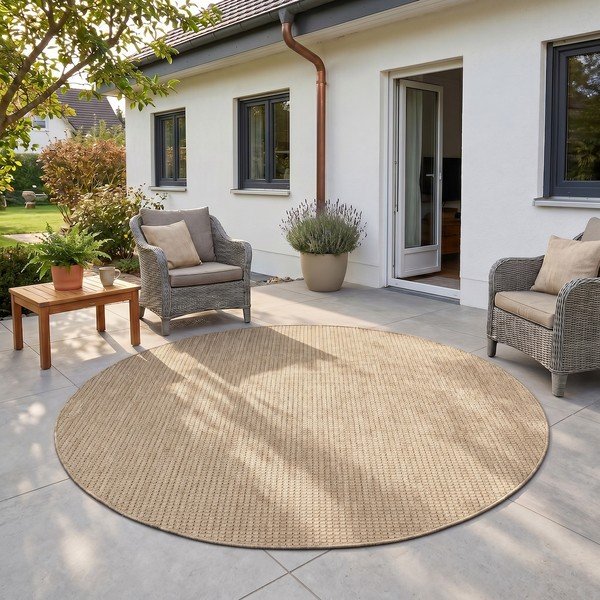 Beiger runder Teppich für den Innen- und Außenbereich, Durchmesser 120 cm Mira 1450 - Ayyildiz Carpets-image-1