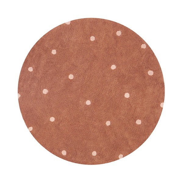 Waschbarer, handgewebter Baumwoll-Kinderteppich in Ziegelrot, Ø 140 cm Round Dot Chestnut - Lorena Canals