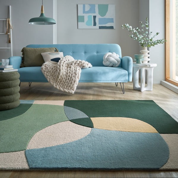 Grüner, handgewebter Wollteppich, 160 x 230 cm Glow Green & Blue - Flair Rugs-image-1