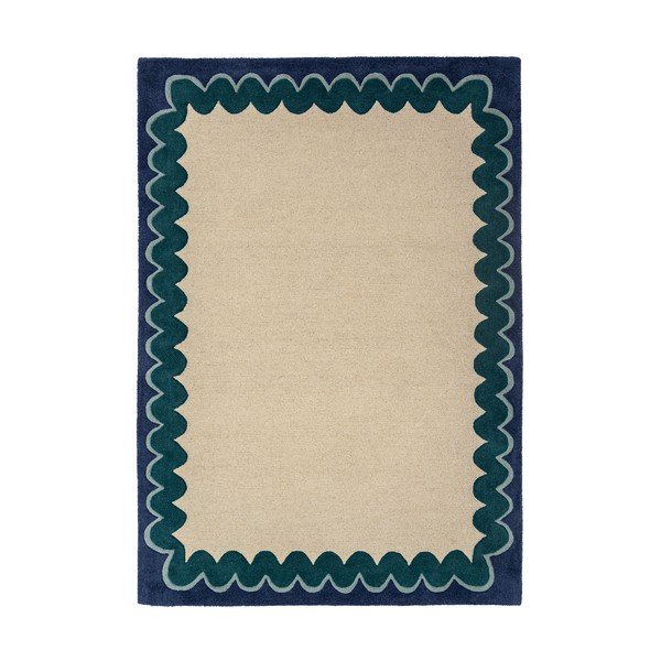 Handgewebter Wollteppich in Naturfarbe/grünblau, 140 x 200 cm Wiggle Wool - Flair Rugs