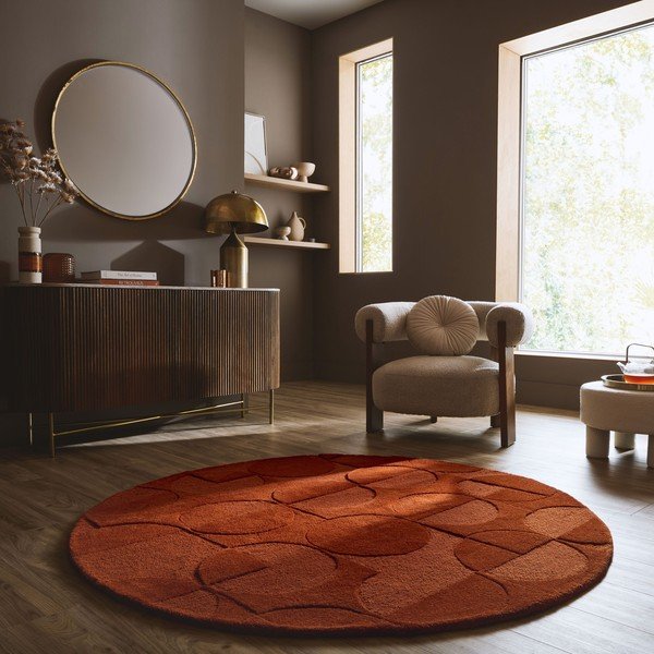 Handgewebter runder Wollteppich in Terrakottafarbe, Ø 160 cm Gigi - Flair Rugs-image-1