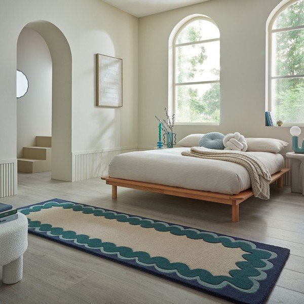 Handgewebter Läufer aus Wolle in Naturfarbe/grünblau, 80 x 230 cm Wiggle Wool - Flair Rugs-image-1