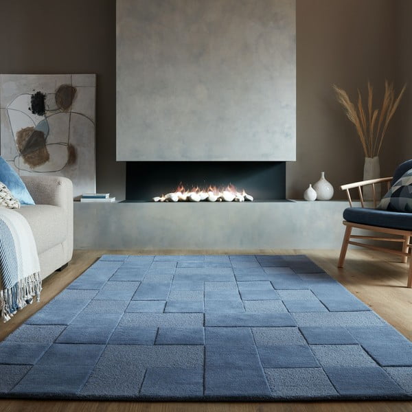 Dunkelblauer, handgewebter Wollteppich, 200 × 290 cm Checkerboard - Flair Rugs-image-1