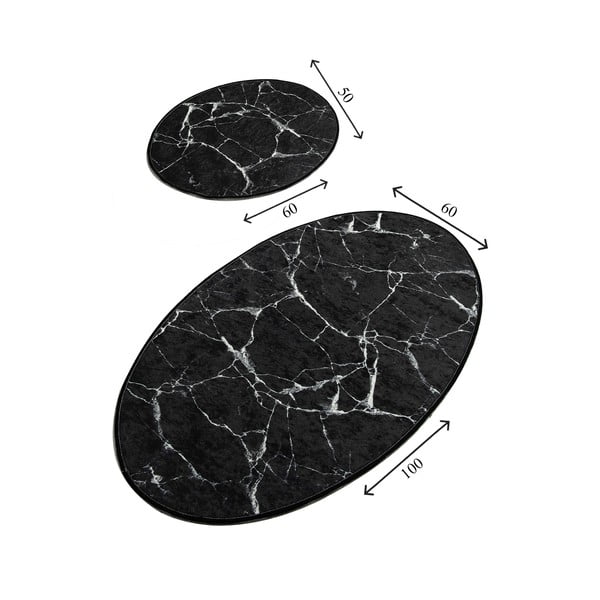 Schwarze Badezimmervorleger im 2er-Set, 60 x 100 cm Marble - Foutastic-image-2
