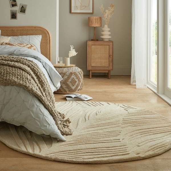 Beiger runder Wollteppich, Durchmesser 160 cm Leaf - Flair Rugs-image-1