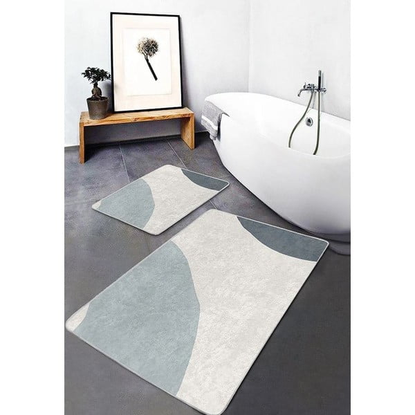 Grau-cremefarbene, samtige Badezimmerteppiche im 2er-Set, 60 x 100 cm Abstract Shapes - Mila Home-image-4