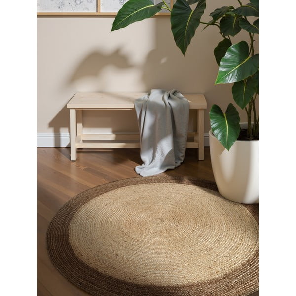 Doppelseitiger, handgewebter runder Jute-Teppich in Graubeige, Ø 120 cm Looma Greige - Hanse Home-image-1
