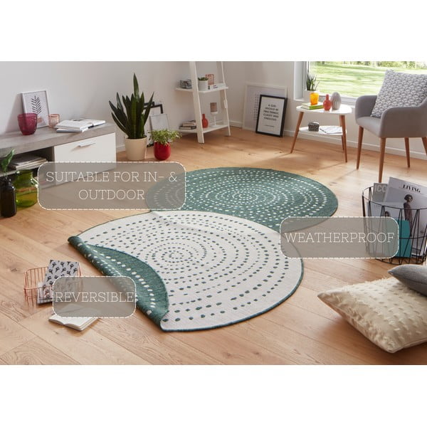 Weißer/grüner Teppich für Innen- und Außenbereiche ø 200 cm Bali – Hanse Home-image-4