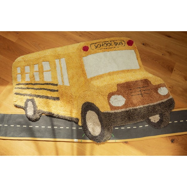 Ockergelber, waschbarer/handgewebter Baumwollteppich für Kinder, 90 x 130 cm School Bus - Lorena Canals-image-4