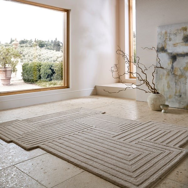 Beiger, handgewebter Wollteppich, 160 × 230 cm Zen Rectangles - Flair Rugs-image-1