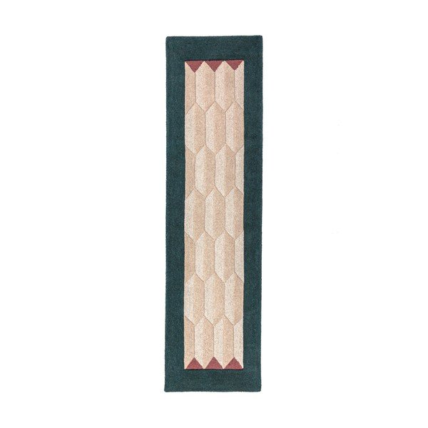 Handgewebter Läufer aus Wolle in Naturfarbe/Grünblau, 60 × 230 cm Apex Border Wool - Flair Rugs