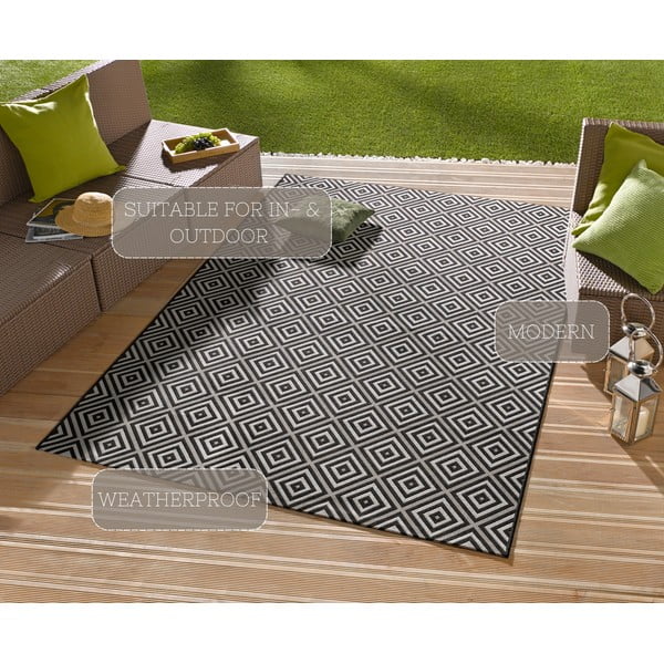 Schwarzer Teppich für Innen- und Außenbereiche 80x150 cm Karo – Hanse Home-image-3