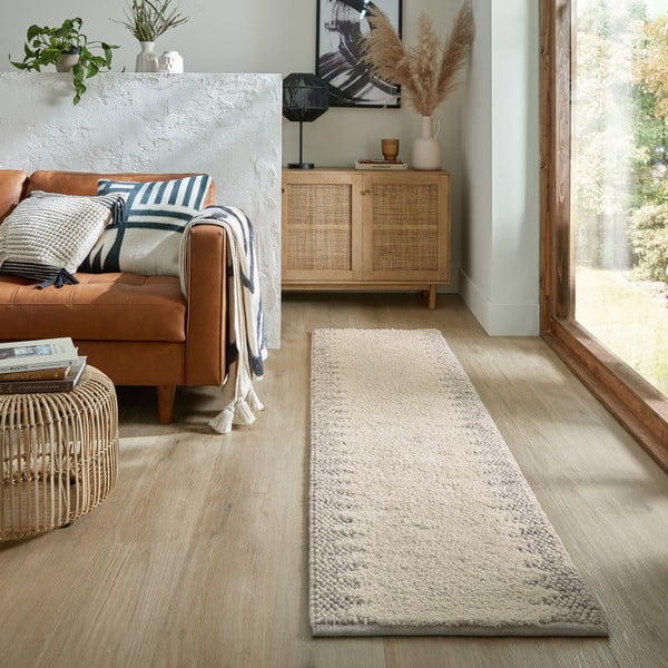 Cremefarbener, handgewebter Läufer mit Wollanteil, 60 x 230 cm Minerals Border - Flair Rugs-image-1