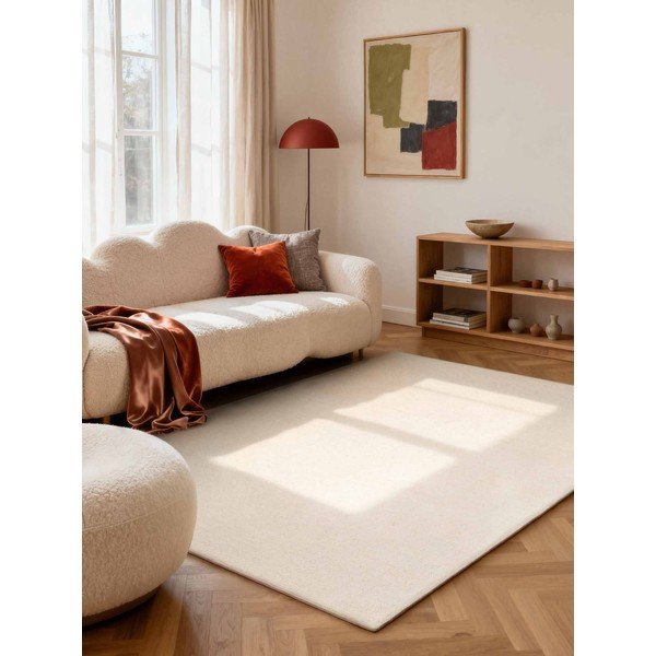 Cremefarbener, handgewebter Wollteppich, 140 × 200 cm Puristic Knots - Elle Decoration-image-1