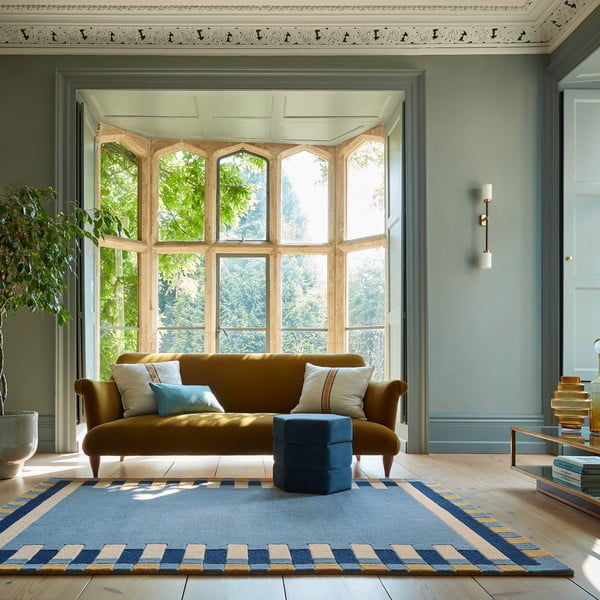 Blauer, handgewebter Wollteppich, 200 × 290 cm Kai Wool Border - Flair Rugs-image-1