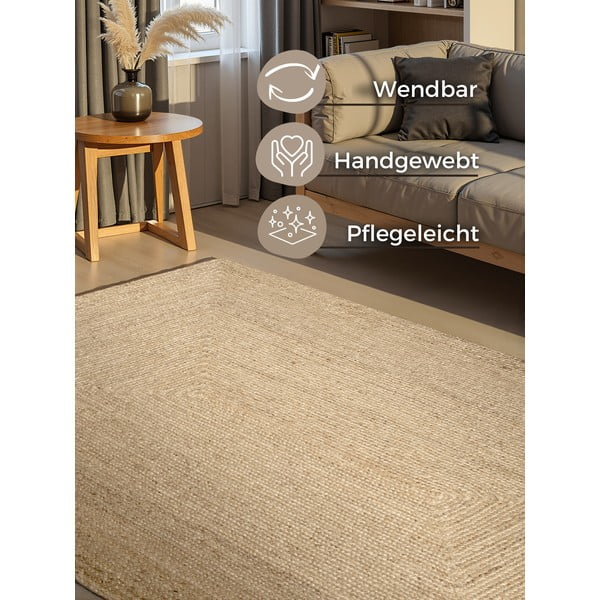 Doppelseitiger/handgewebter Jute-Teppich in hellem Naturton, 160 x 230 cm Juno - Hanse Home-image-1