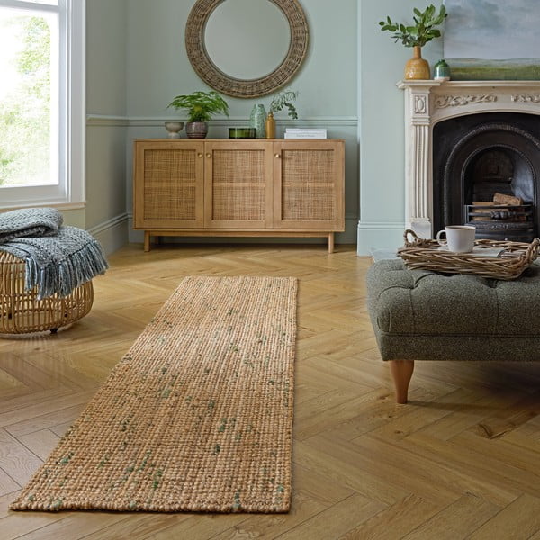 Grün/in Naturfarbe, beidseitig verwendbar/handgewebter Jute-Läufer, 60 x 230 cm Jute Boucle Green - Flair Rugs-image-1