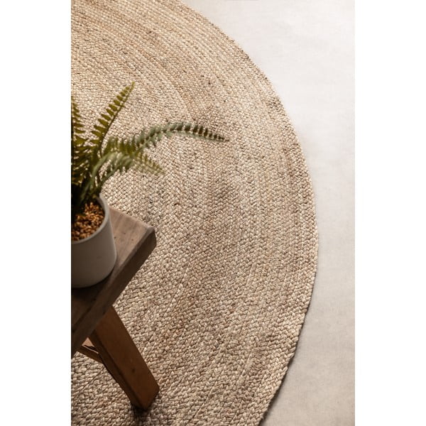 Graubeiger, beidseitig nutzbarer, runder Jute-Teppich, Ø 100 cm Braided - Hanse Home-image-4