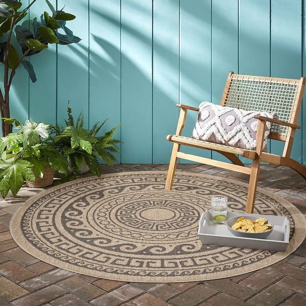 Schwarz-beiger runder Outdoor-Teppich, Ø 120 cm Comilla - Ayyildiz Carpets-image-1