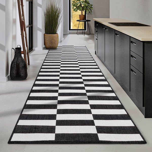 Schwarzweißer Teppich für Innen- und Außenbereiche 80x200 cm Viela – Hanse Home-image-1