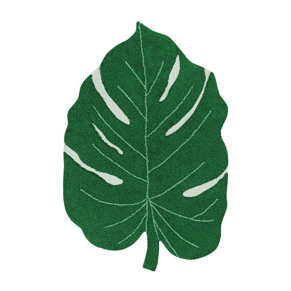 Dunkelgrüner, waschbarer, handgewebter Baumwoll-Kinderteppich, 120 x 180 cm Monstera Leaf - Lorena Canals