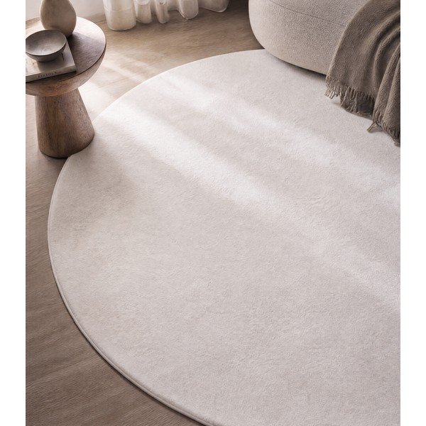 Cremefarbener, waschbarer, runder Teppich, Durchmesser 160 cm Pouffy - Ayyildiz Carpets-image-3