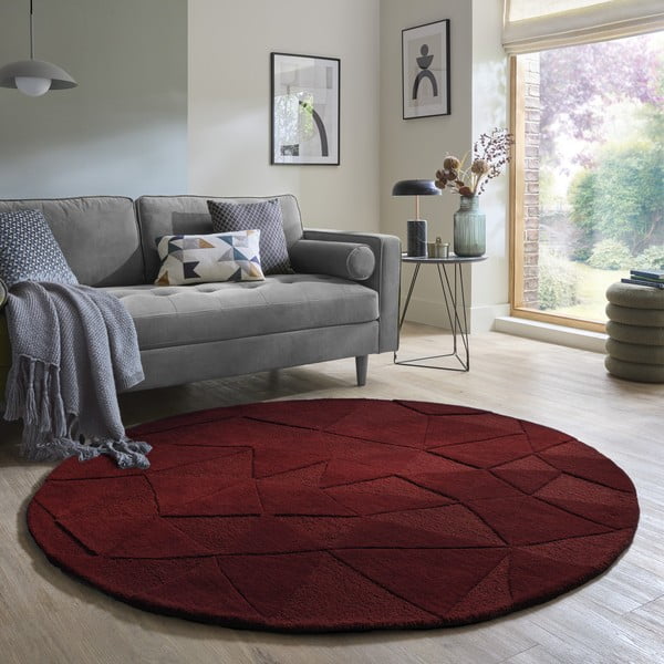 Weinroter, handgewebter runder Wollteppich, Ø 160 cm Shard Red - Flair Rugs-image-1