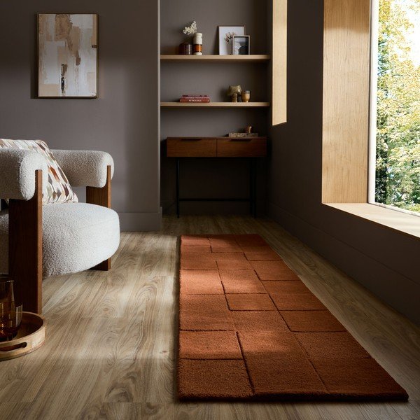 Handgewebter Läufer aus Wolle in Terrakotta, 60 x 230 cm Checkerboard - Flair Rugs-image-1