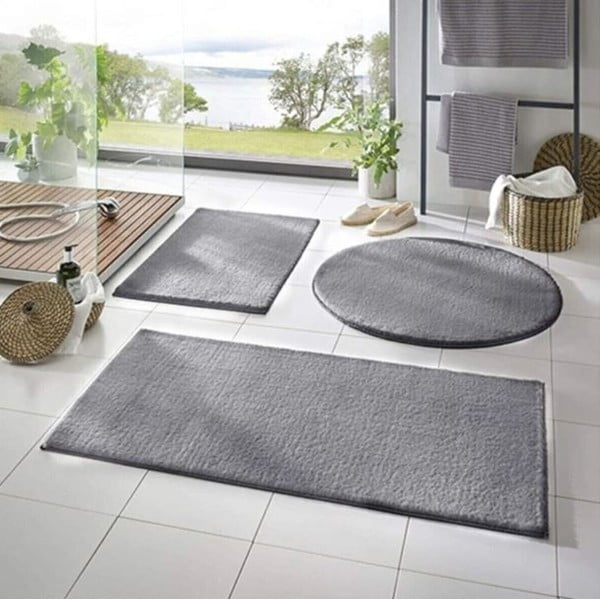 Graue Badezimmerteppiche im 3er-Set, 50 × 90 cm - Mila Home-image-1