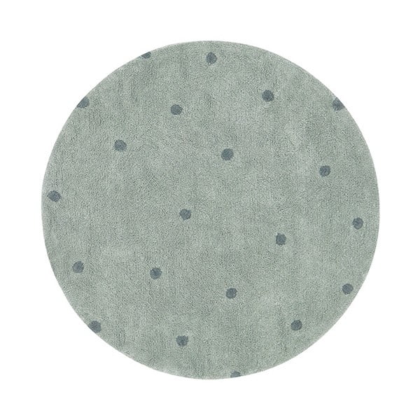 Hellgrüner, waschbarer, handgewebter Baumwoll-Kinderteppich, Ø 140 cm Round Dot Blue Sage - Lorena Canals
