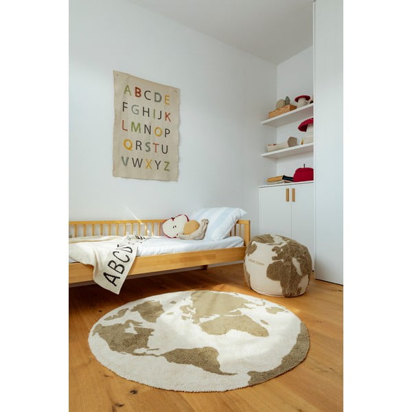 Grün/cremefarben, waschbar, handgewebter Baumwollteppich für Kinder, Ø 120 cm World Map - Lorena Canals-image-3