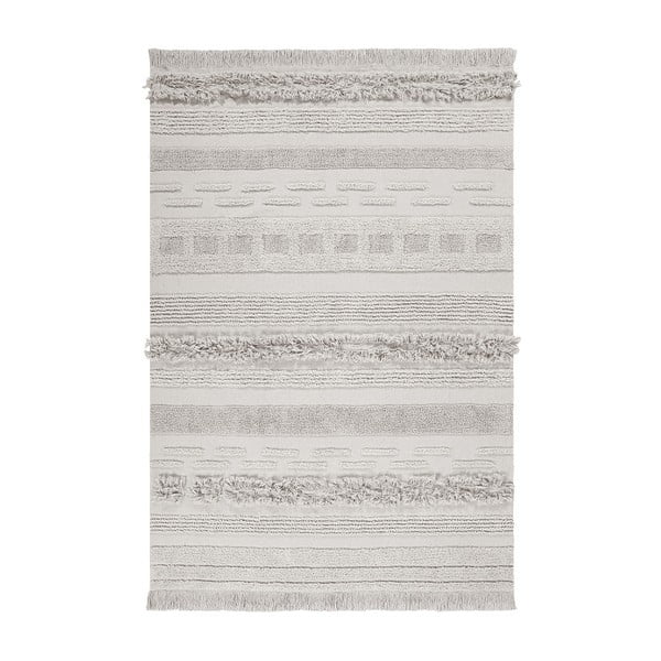 Hellgrau-cremefarbener, waschbarer, handgewebter Baumwollteppich, 140 x 200 cm Air Natural - Lorena Canals