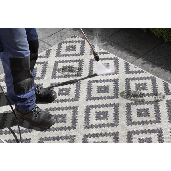 Weißer/grauer Teppich für Innen- und Außenbereiche 80x350 cm Malta – Hanse Home-image-1