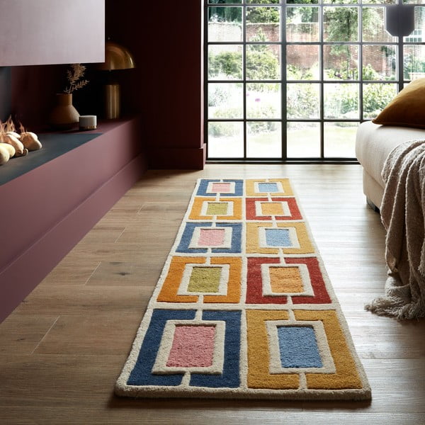 Handgewebter Läufer aus Wolle, 60 × 230 cm Retro Blocks - Flair Rugs-image-1