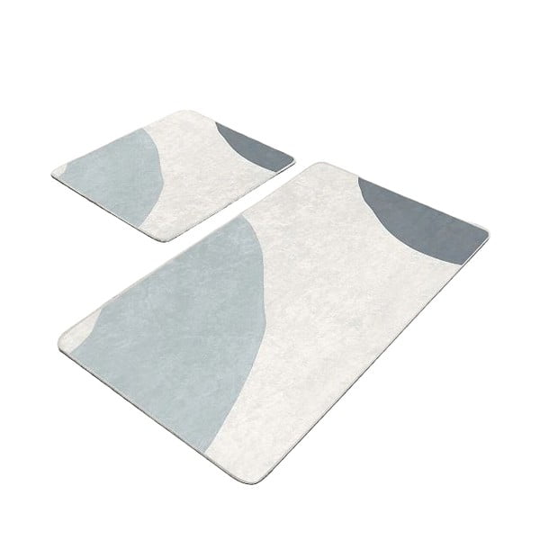 Grau-cremefarbene, samtige Badezimmerteppiche im 2er-Set, 60 x 100 cm Abstract Shapes - Mila Home