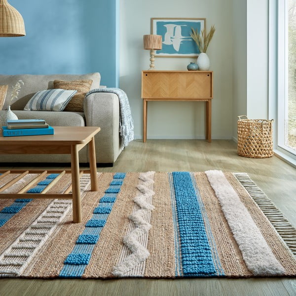 Blauer/naturfarbener, handgewebter Teppich mit Jute-Anteil, 160 × 230 cm Medina Jute - Flair Rugs-image-1