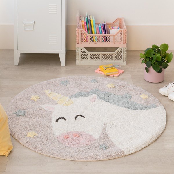 Waschbarer, handgewebter Baumwoll-Kindenteppich, Ø 100 cm Believe in Yourself - Lorena Canals-image-1