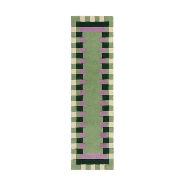 Grün-violetter, handgewebter Läufer aus Wolle, 60 x 230 cm Kai Wool Border - Flair Rugs