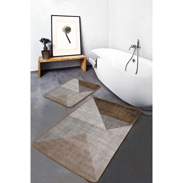 Grau-braune, samtige Badezimmerteppiche im 2er-Set, 60 × 100 cm - Mila Home-image-1